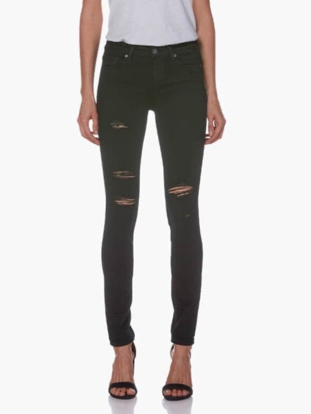 PAIGE Verdugo Black Ultra Skinny Jeans with Distressing
